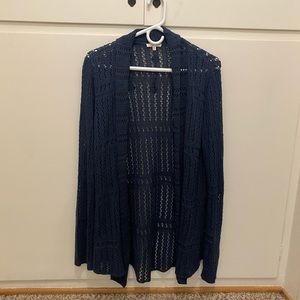 Navy blue long sleeve crochet cardigan